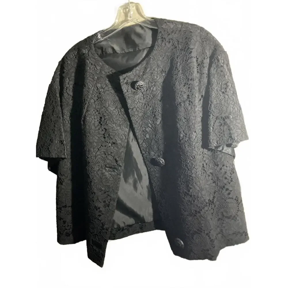 Elegant Black Lace Bolero Jacket with Beautiful Jeweled Buttons Large/XLarge - Picture 12 of 14